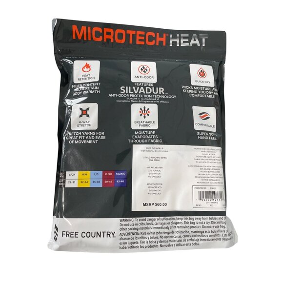 Free Country 2 Pack Microtech Heat Base Layer Pant Size Medium Black Stretch NEW - Picture 3 of 6